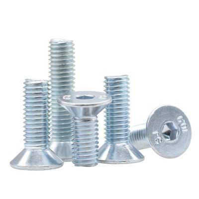 Handan Fastener 직선 흰색 파란색 구강 접착 DIN7991 CSK 평면 헤드 헥스 소켓 볼트 나사